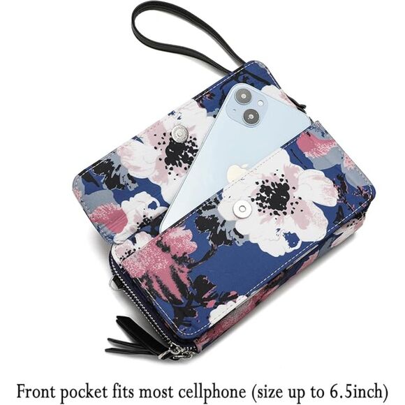 Women Rose Navy Imported Faux Leather Crossbody Purse With Phone Pocket Bags - Picture 3 of 4